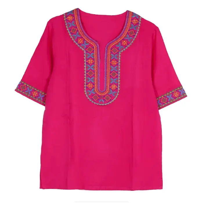 Vêtements ethniques en coton et soie, t-shirt ample à manches courtes pour hommes et femmes, haut tr