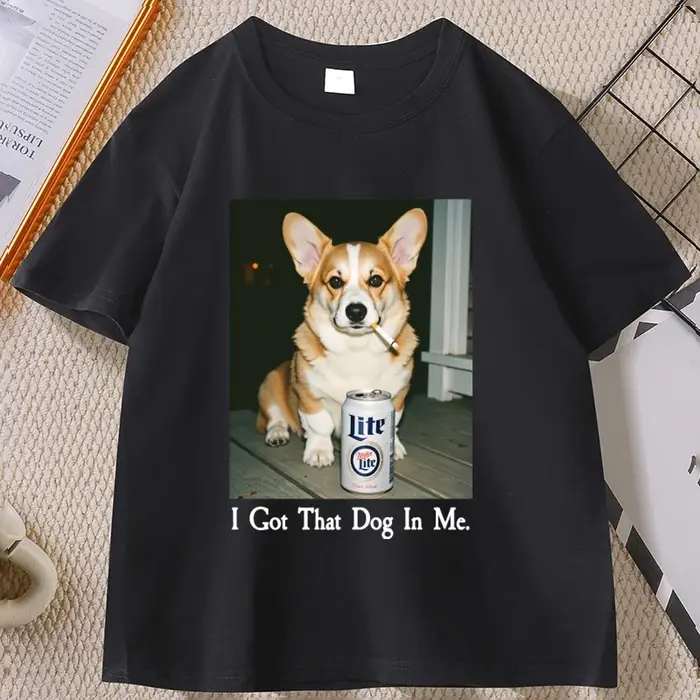 J'ai ce chien en moi T-shirt casual col rond Corgi T-shirt Corgi maman drôle chien T-shirt drôle Mem