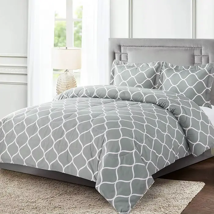 Parure de lit double en polyester gris, géométrique, couette, 2 pièces