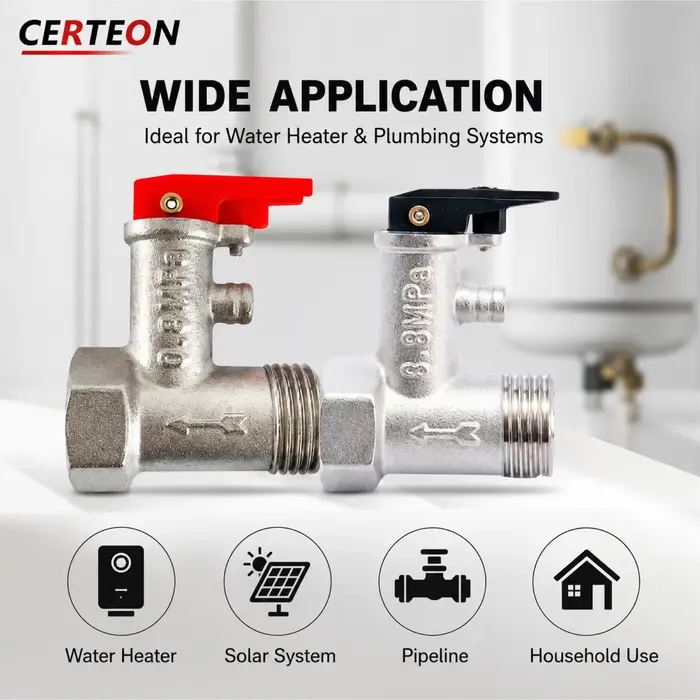 Soupape de Sécurité Chauffe Eau Électrique en Laiton Soupape de Décharge de Pression Réglable à Ressort Clapet Anti Retour Purge d'Air pour Chauffe Eau Solaire 1 2 Pouce