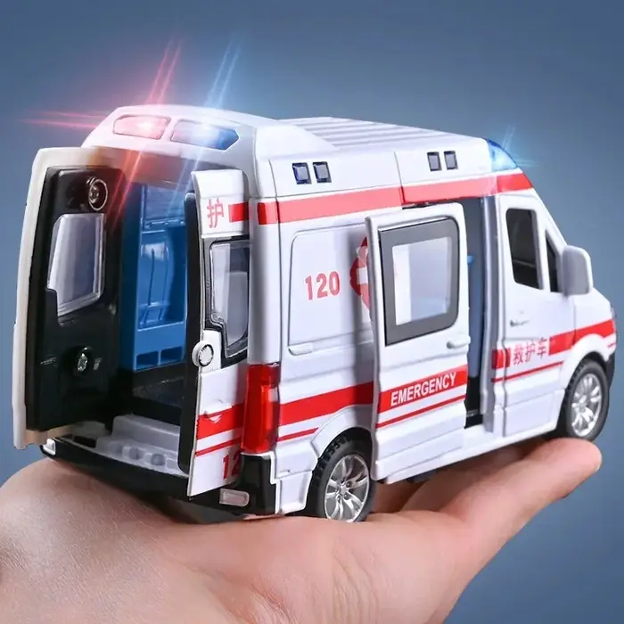 1:32 Mini voiture Diecast Ambulance camion de pompier modèle de voiture de police son et lumière véh