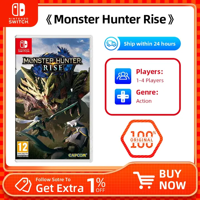 Jeu Monster Hunter Rise en carte de jeu pour Nintendo Switch, Action, Exploration, Monstres Terrifiants, Multijoueur, Modes Télévision Table Portable