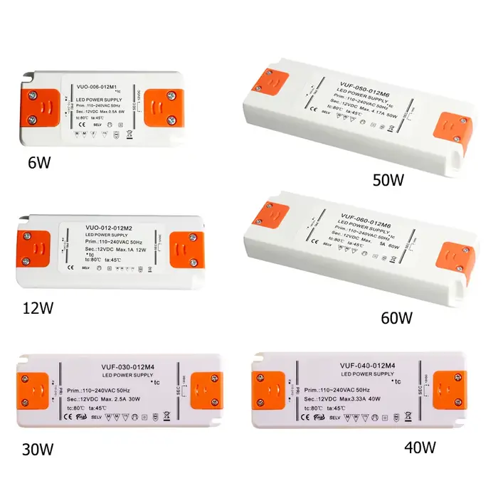 Pilote LED Ultra fin 6W 12W 15W 20W 30W 50W 60W, 110V 220V à DC12V 24V, alimentation électrique, ada
