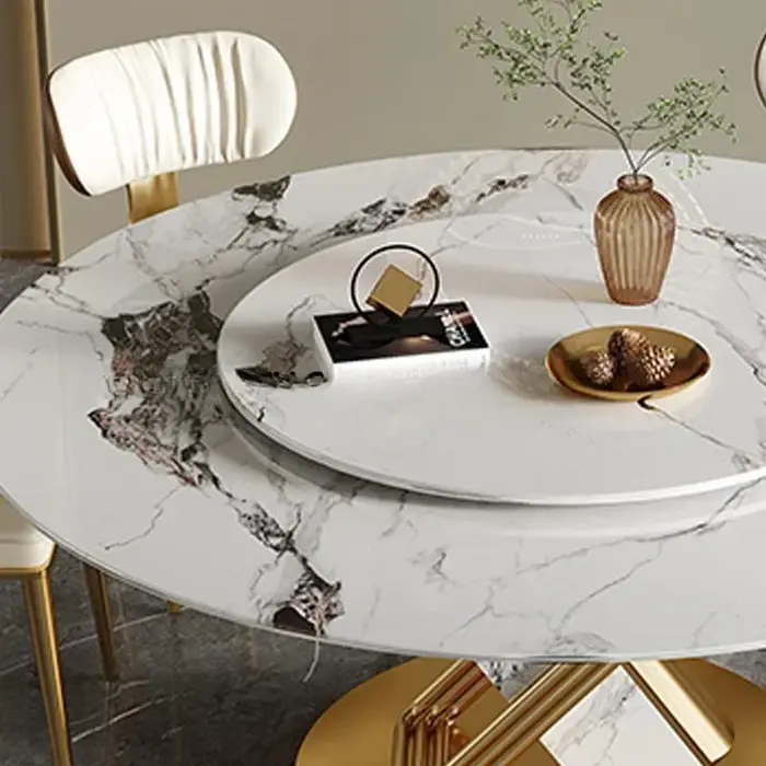 Table ronde en acier inoxydable avec 360 ° Plateau tournant lisse de styliste, dalle de roche, Table
