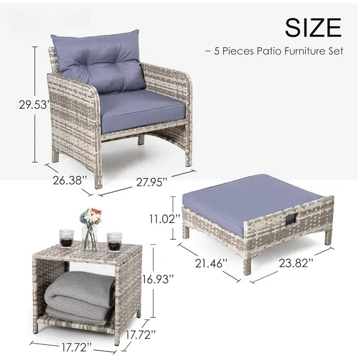Ensemble de meubles de Patio en osier, 5 pièces, chaises de Patio d'extérieur avec poufs, meubles de