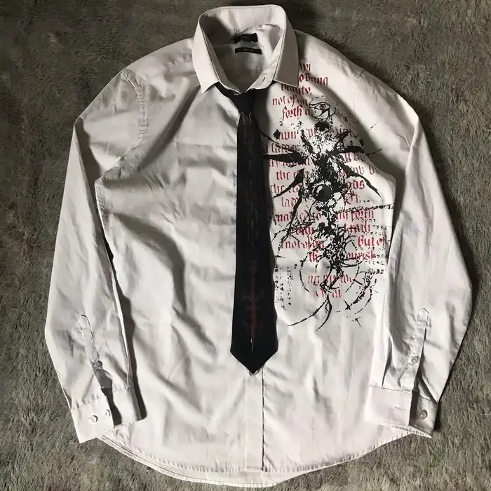 Y2K Style gothique manches longues chemise Affliction Harajuku rétro col en v chemise hommes crâne é