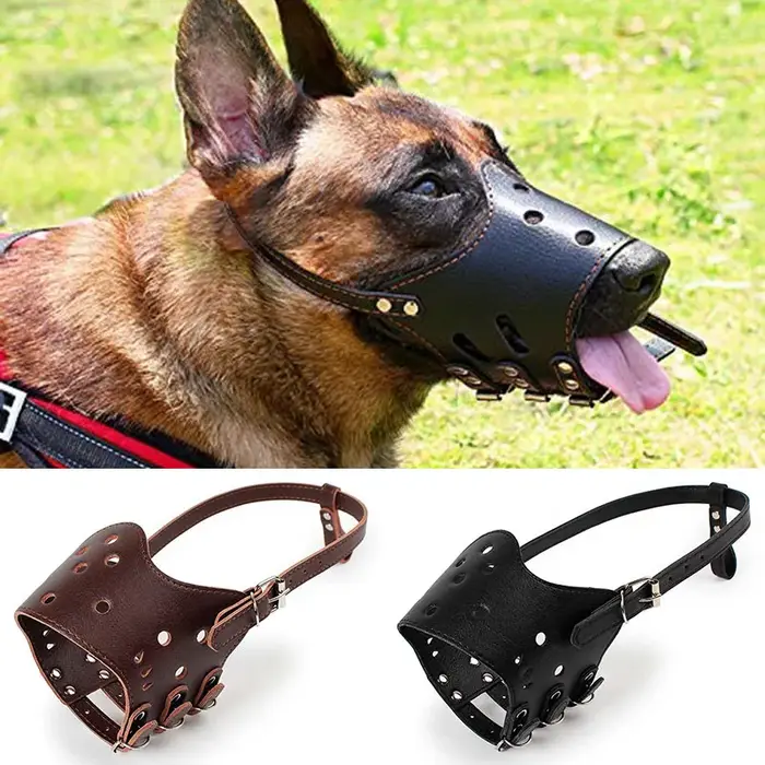 Muselière en cuir souple pour chiens, anti-morsure, sûre, réglable et respirante, pour petits et grands chiens, muselière pour Pitbull, Bouledogue français