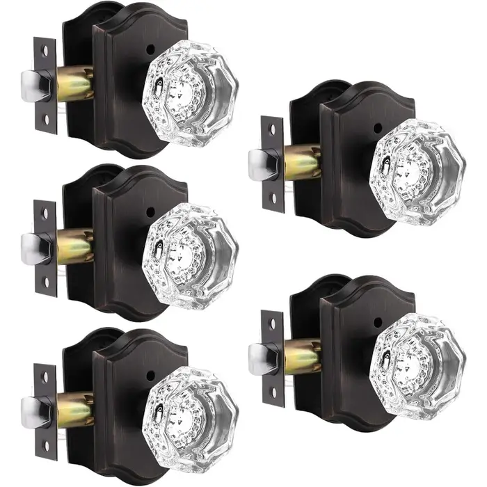Paquet de 5 boutons de porte en verre diamant octogonal transparent avec serrure à l'intérieur, serr