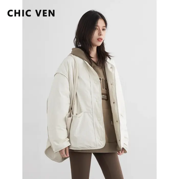 CHIC VEN femmes vers le bas manteaux Simple Texture ample col rond doudoune 90 blanc canard doudoune