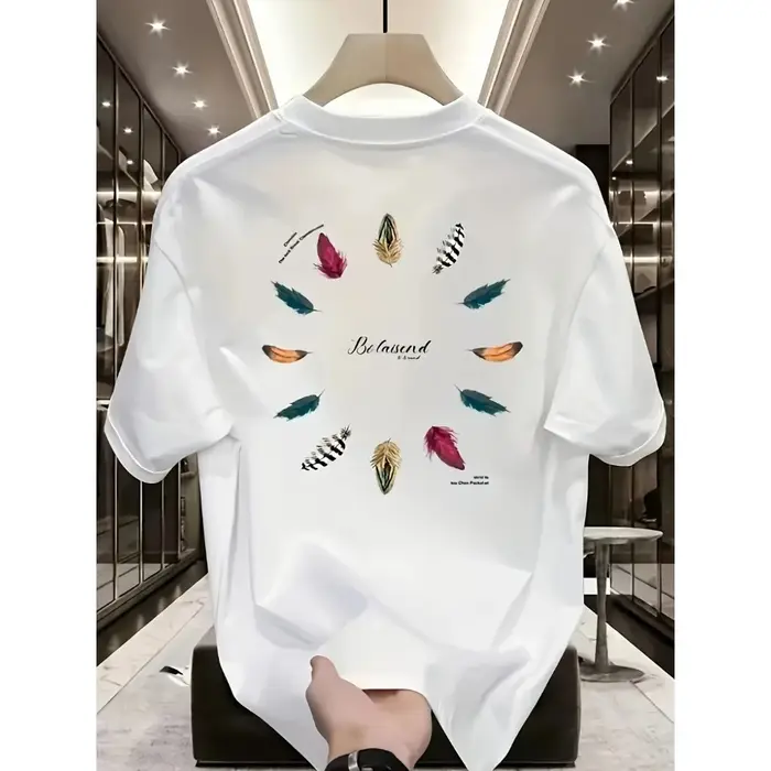 T-shirt pour homme style bohème avec imprimé _feather Wheel_