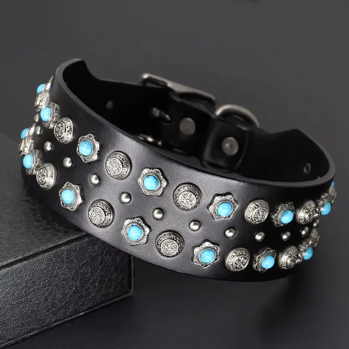 Collier luxueux en cuir véritable pour chien, clouté à pointes, pour animaux de compagnie, bijoux en