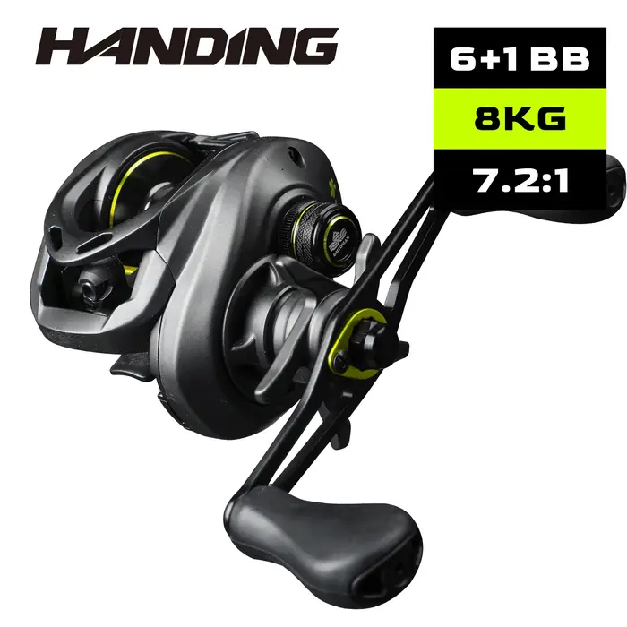 HANDING M1 Moulinet de lancer d'appât Traînée maximale de 8 kg Profile bas Moulinet de pêche 6+1 Dou