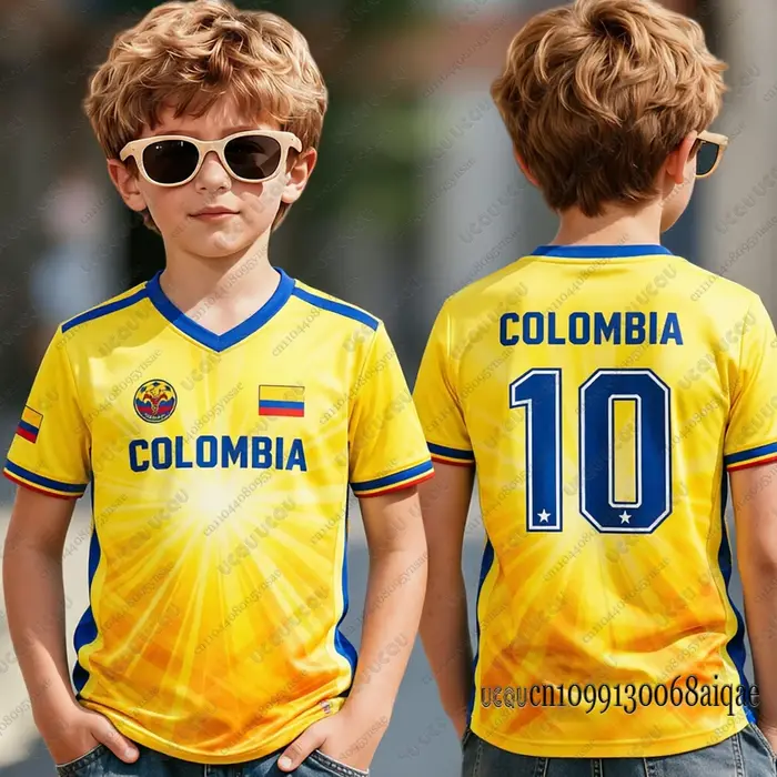 Maillot de football respirant à col en V pour adultes/enfants, imprimé 3D drapeau colombien, pour sp