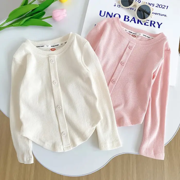 2-10Y filles chemise printemps automne nouveaux enfants à manches longues T-shirt couleur unie à la 