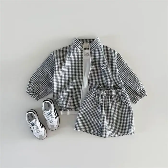 TZ2624 – ensemble veste et short à col montant à carreaux pour enfants, vêtements de Protection sola