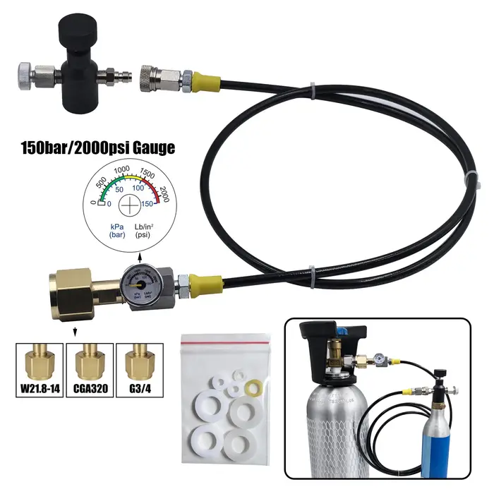 Adaptateur de Station de recharge de CO2, cylindre bleu d'eau gazeuse, avec adaptateur marche/arrêt 