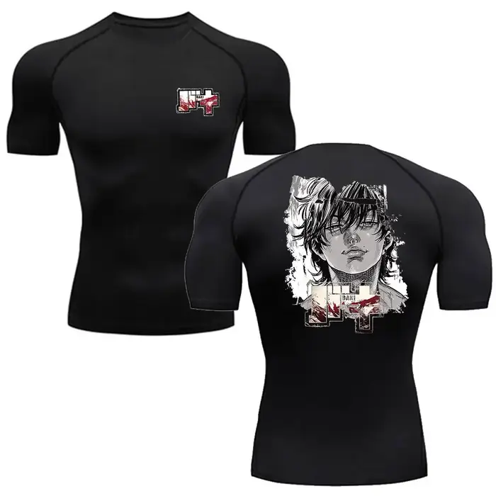 T-shirt d'entraînement et d'exercice Anime Baki Hanma hommes T-Shirt de course chemise de Compressio