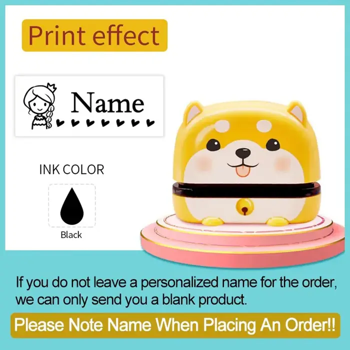Timbres-nom personnalisés chat de dessin animé pour enfants, tampon étanche personnalisé pour vêteme