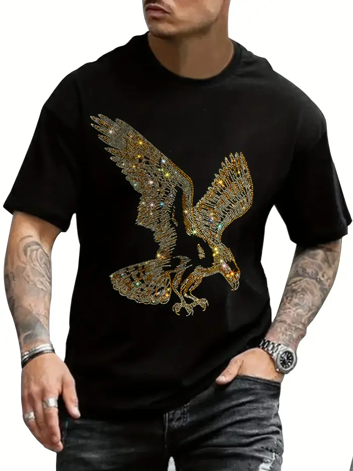 T-Shirt graphique drôle d'aigle pour hommes et femmes, chemise à strass scintillants d'aigle doré, T