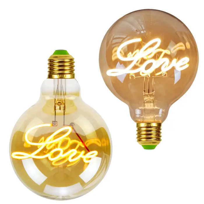 Ampoule Edison rétro à intensité variable E27, 220V, 110V, 4W, G95, lettre d'amour, décoration de ma