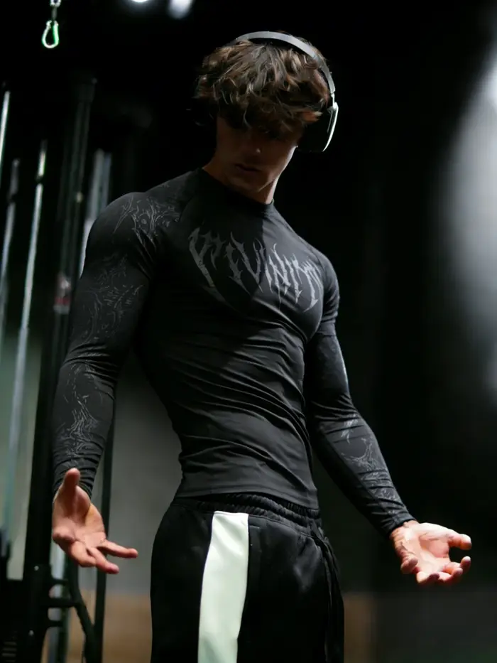T-shirt à manches longues pour homme, séchage rapide, haute élasticité, coupe ajustée, style gothiqu
