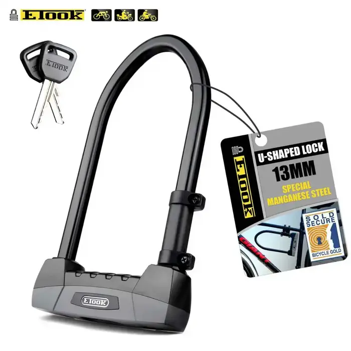 Antivol en U ETOOK pour vélo, en acier allié trempé, antivol robuste pour moto, VTT, vélo de route, 