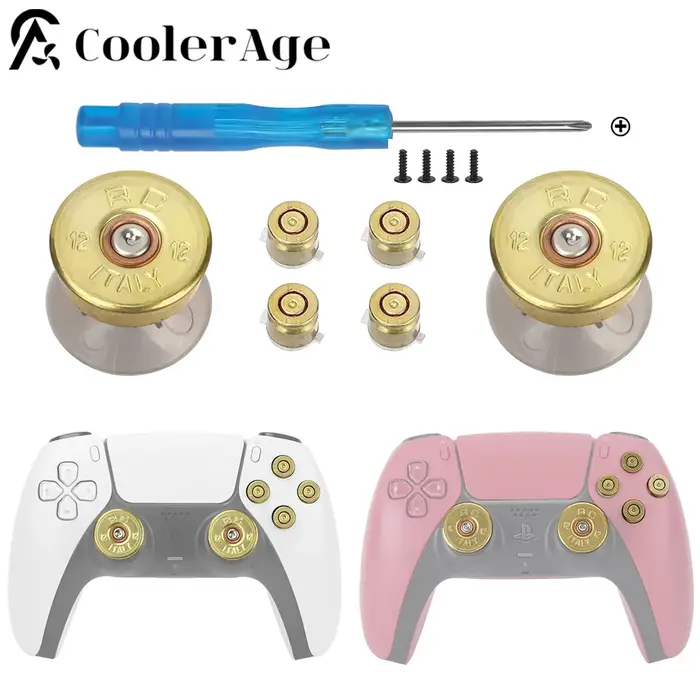 CoolerAge-Jeu de boutons pour manette PS5, en métal doré