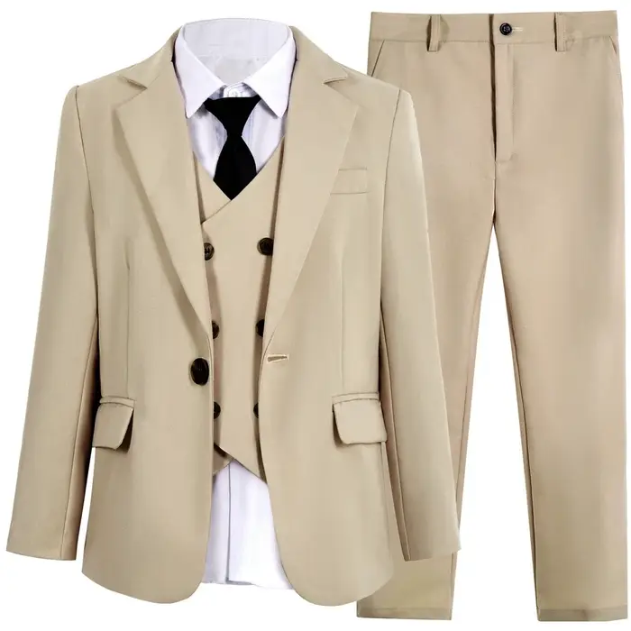 Ensemble de costume décontracté pour enfants, 4 pièces, 3 couleurs disponibles, revers cranté, confo