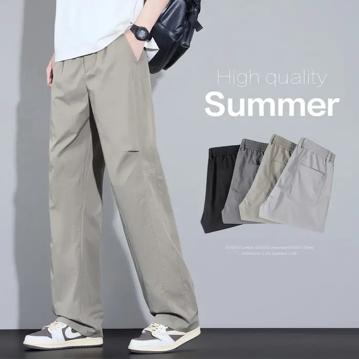 Nouveau Pantalon Décontracté d'Été 2026 de Haute Qualité pour Homme, Couleur Unie, Coupe Droite, Sty
