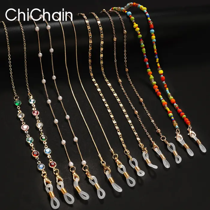 Chaînes de masquage de lunettes de soleil pour femmes, perles acryliques et cristal, lanière en verr