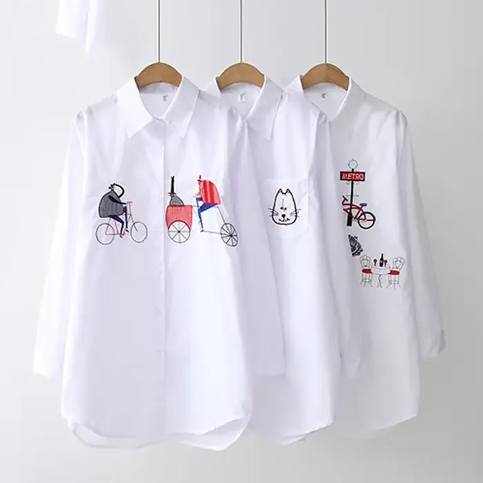 Chemise blanche en coton à manches longues pour femmes