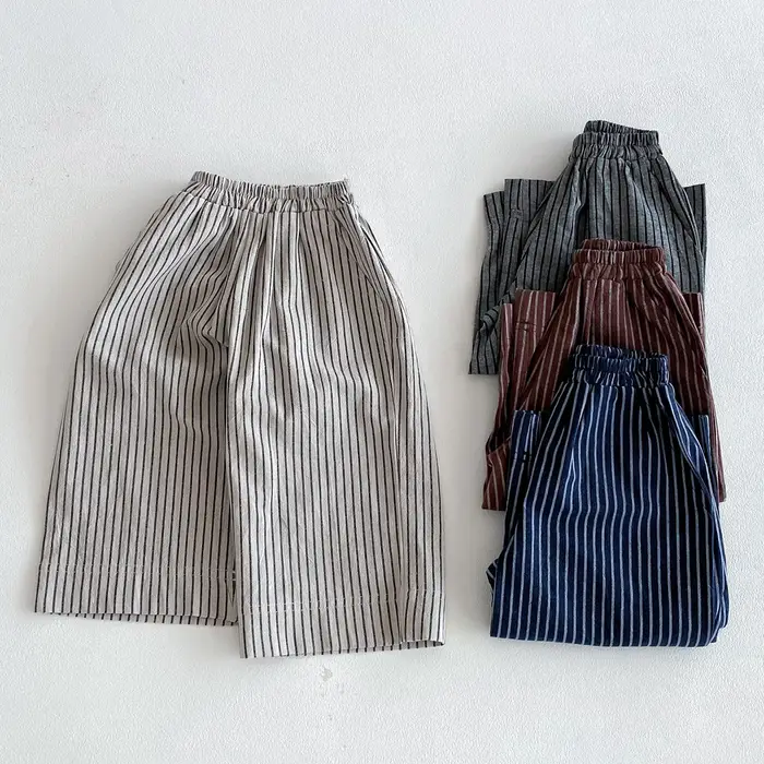 Pantalons en lin et coton à rayures pour garçons et filles, vêtements pour enfants, automne et print