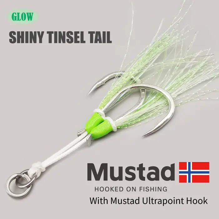 1-SJ – double assistance à gabarits lent avec crochets Mustad, hameçons de gabarits lumineux, hameço