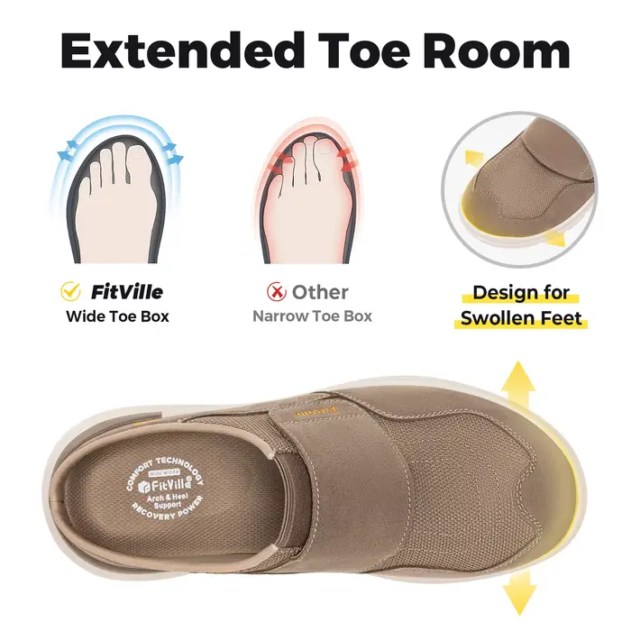 FitVille – Chaussons larges pour hommes avec soutien de la voûte plantaire, respirants, ajustables, 