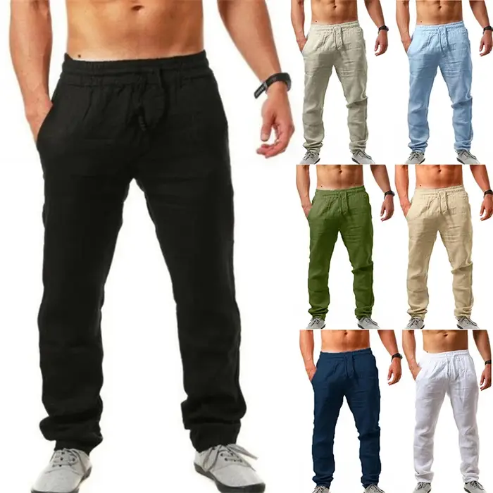 Pantalon jogger homme en coton lin élastique pour sport et casual taille grande