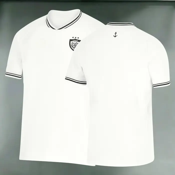 Maillot de rugby français pour hommes, blanc, à manches courtes, col en V, T-shirt de sport, Toulon 