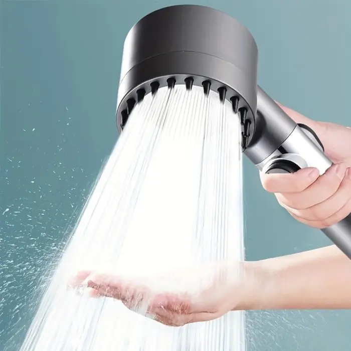 Pomme de douche manuelle 3 modes avec brosse massage et filtre coton économie eau pour chasse