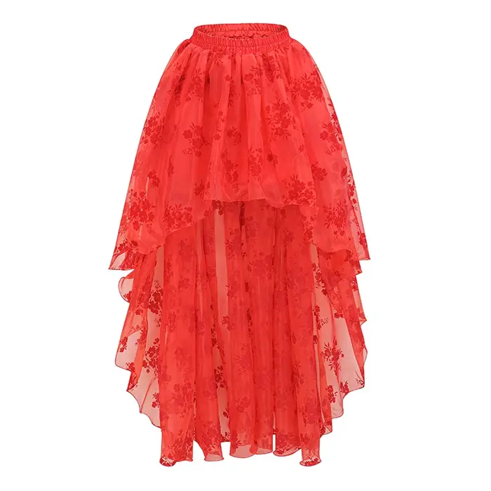 Jupe longue victorienne à motif floral rouge pour femmes, jupe Steampunk, vêtements gothiques, vêtem