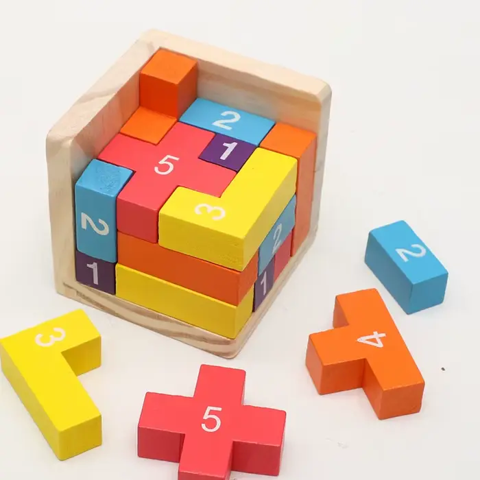 Puzzles en blocs de bois colorés, jouets de puzzle 3D classiques Luban Lock Cube, jeu intellectuel pour enfants et adultes