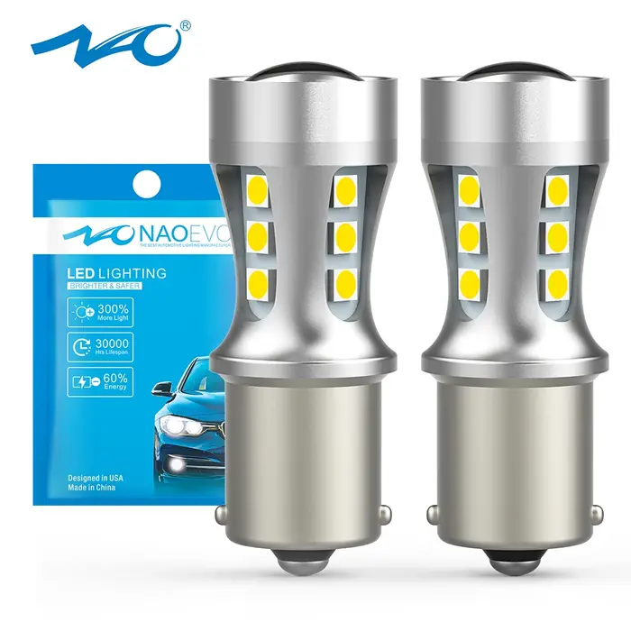 NAO P21W LED BAY15D PY21W BA15S blanc 1300Lm voiture LED ampoule P21/5 W clignotant 1156 3030 6000K 