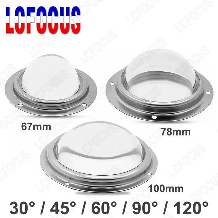 30 45 60 90 120 degrés lentille LED lentille en verre optique 67mm 78mm 100mm + réflecteur + support