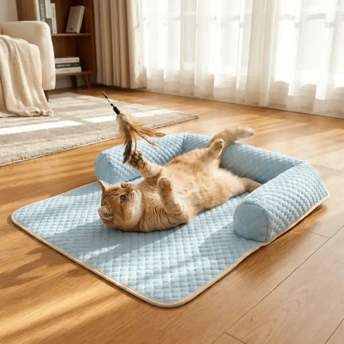 Canapé-lit pour chien respirant, tapis rafraîchissant pour chien, coussin de canapé pour chien amovible et antidérapant avec oreiller, coussin d'été confortable pour animaux de compagnie, pour intérie