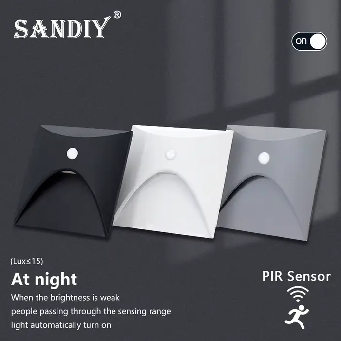SANDIY Lampe d'escalier extérieure à détecteur de mouvement Lampe murale d'extérieur Sconce Garden Y