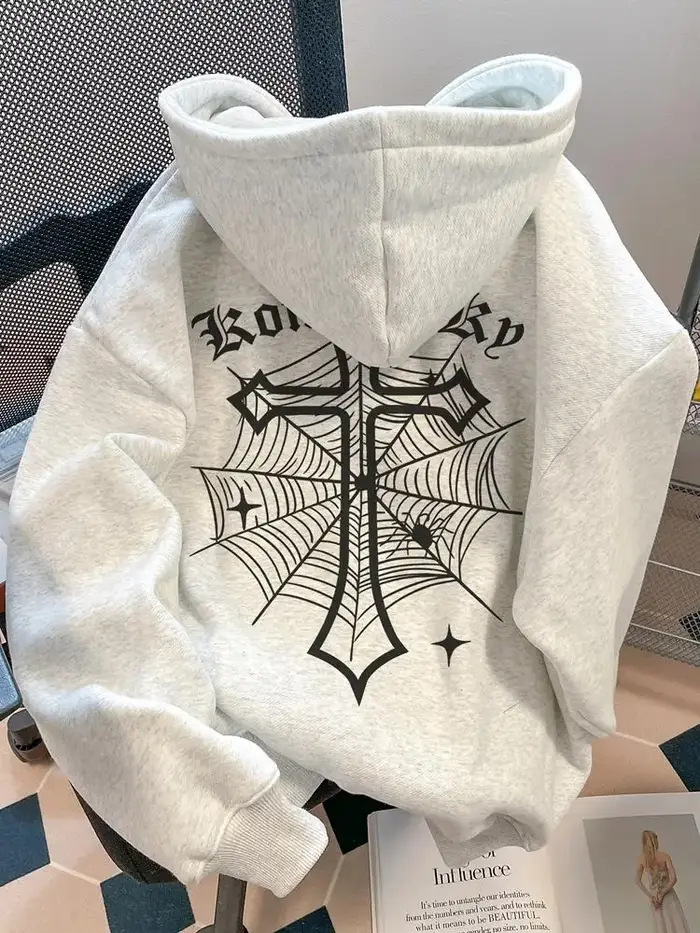 Sweat-shirt à capuche chaud en polaire pour hommes adultes, européen et américain, croix d'araignée,