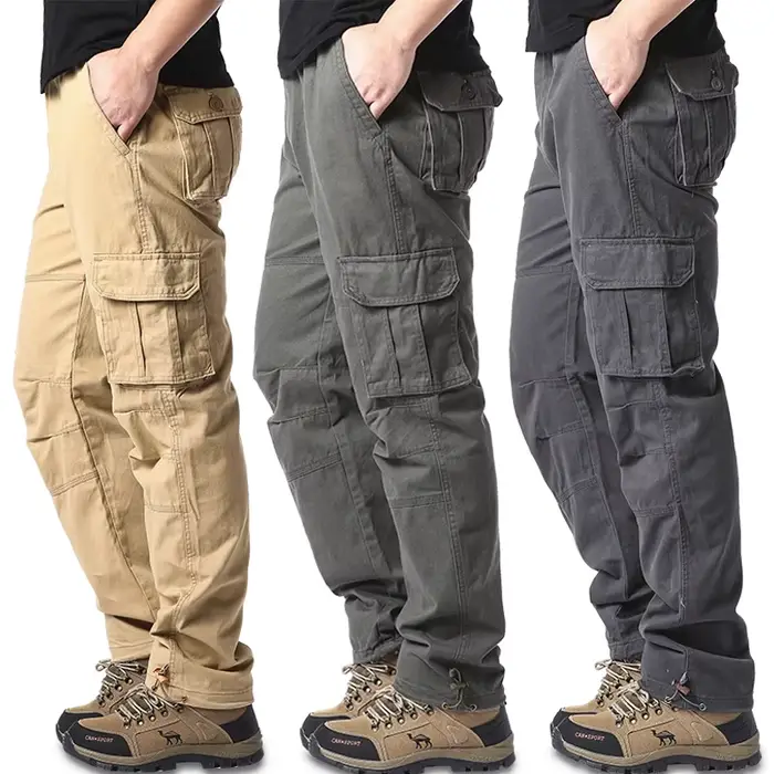 Pantalon de chasse tactique homme large poches élastique coton pur jogging extérieur travail décontracté