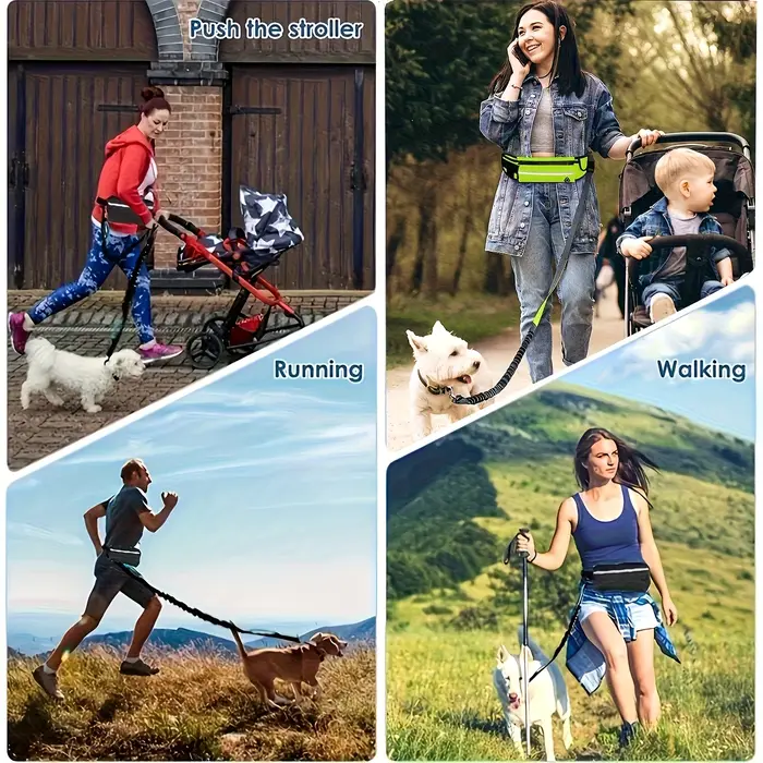 Laisse réversible pour chien avec pochette zippée et poignées épaisses pour entraînement et promenade quotidienne