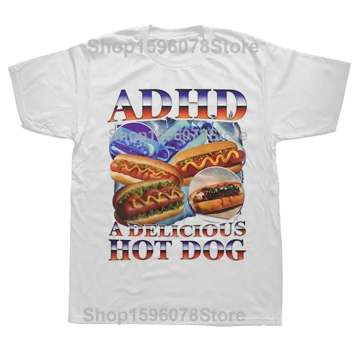 T-shirt humoristique en coton à manches courtes pour hommes et femmes, coupe ample, motif « ADHD A D