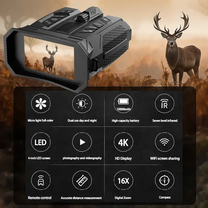 Jumelles de Vision nocturne 16X montées sur la tête 4K UHD WiFi télescope d'appareil photo numérique infrarouge 48MP