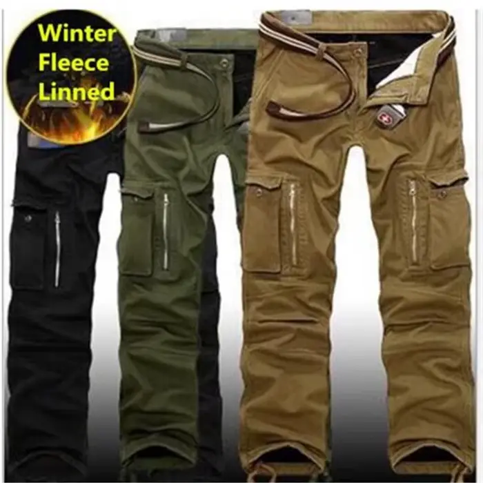 Pantalon cargo hiver polaire épais chaud multi-poches tactique militaire grande taille 28-44