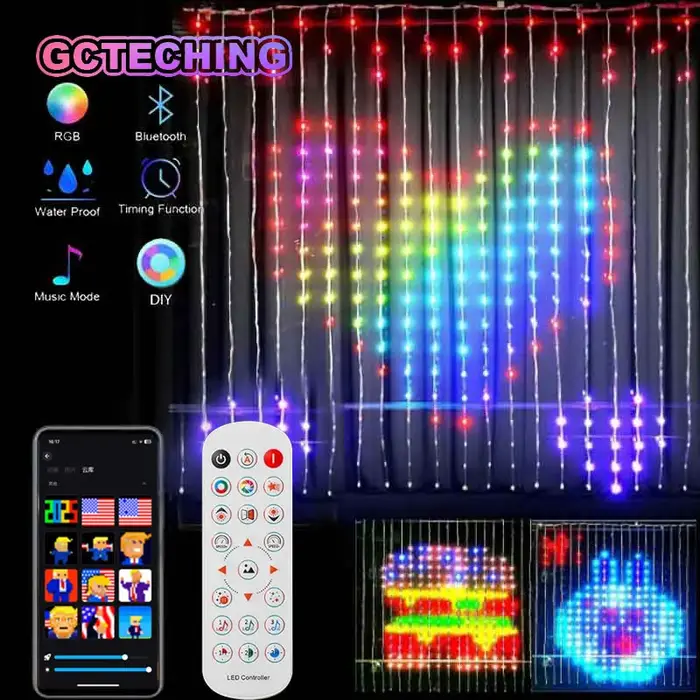 Rideau lumineux Led intelligent, guirlande du nouvel an, guirlande lumineuse féerique RGB, affichage